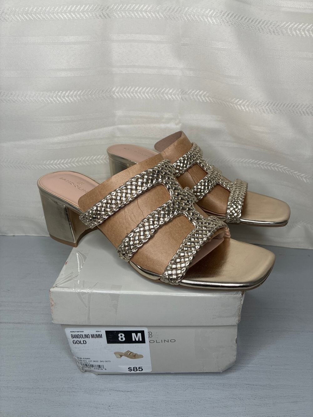 Bandolino Mumm Womens Slip-On Dress Sandal Gold Square Toe Size 8 M